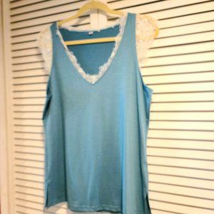 Cream Lace Edged on a Teal Tank Top- NWOT.  Large.